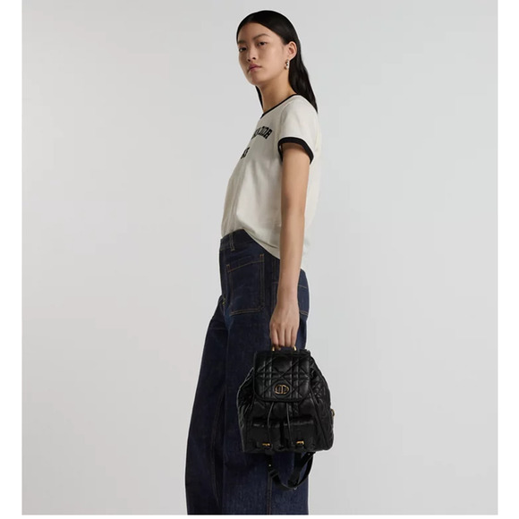 Christian Dior Caro Macrocannage Lambskin Medium Backpack Black - Picture 3 of 14